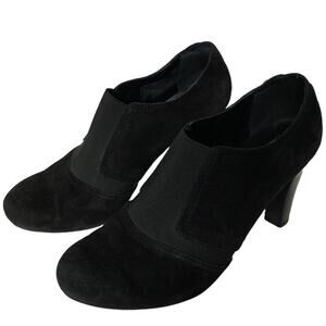 Franco Sarto Black Suede Booties size 8.5 Low Ankle Chunky Heel